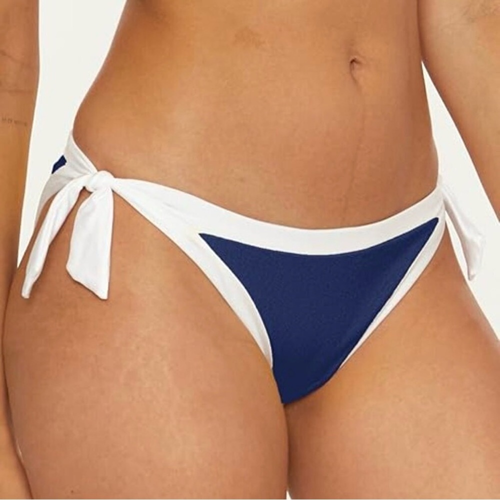 Trina Turk Courtside Tie-Side Bikini Bottom Navy with White Trim Size 14